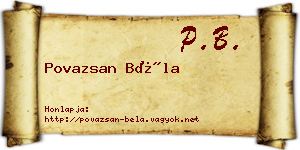 Povazsan Béla névjegykártya